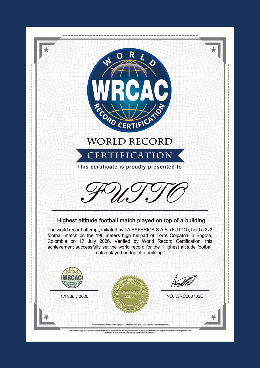 Certificación oficial del récord mundial por el World Record Certification Agency